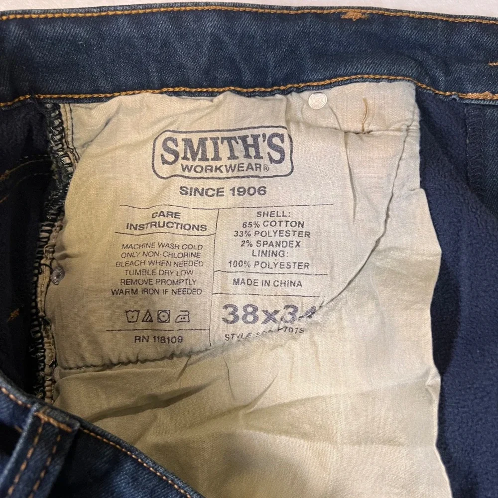 NWT Smith's Workwear Fleece-Lined Jeans Relaxed Stretch Denim Mens 38x34 Dark